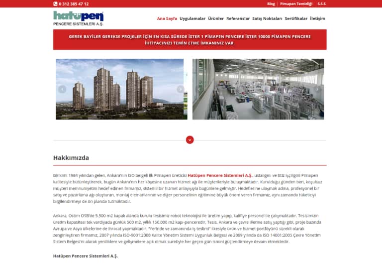 Pimapen Pencere Sistemleri Web Site Tasarımı